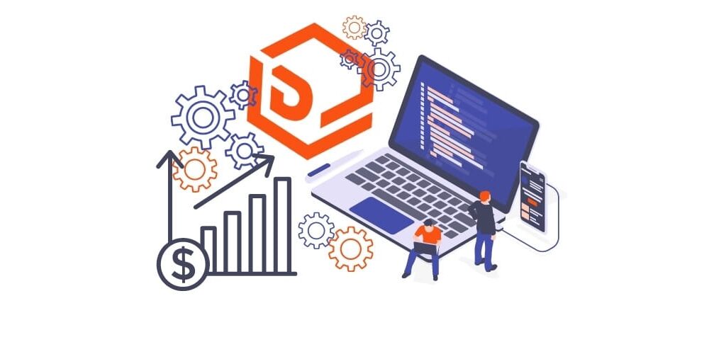 Strategi web marketing inovatif dengan website, media sosial, dan grafik pertumbuhan bisnis digital.