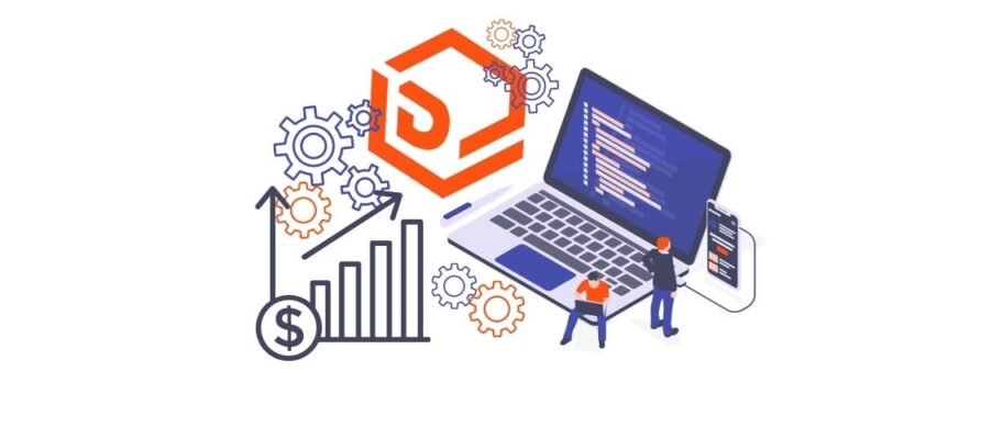 Strategi web marketing inovatif dengan website, media sosial, dan grafik pertumbuhan bisnis digital.